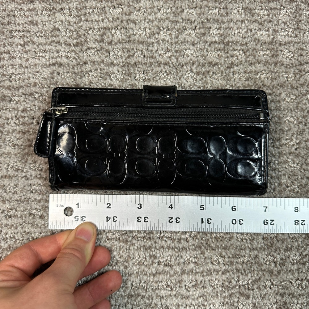 Coach Black Embossed Patent Leather Signature C Bifold Wallet Heart Charm - Picture 5 of 7